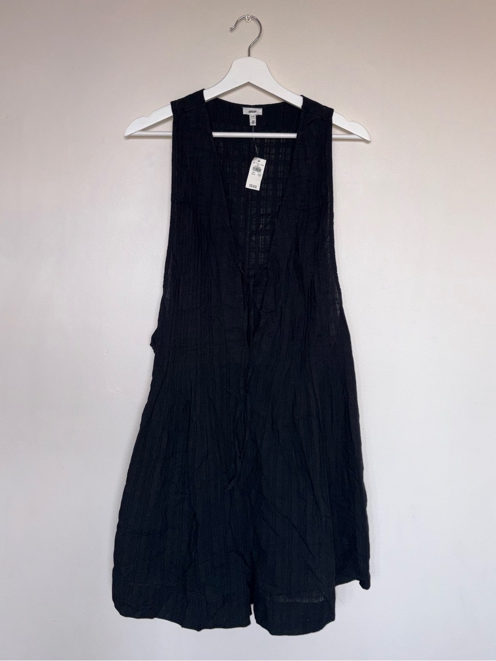 aerie Navy Textured Sleeveless V-Neck Dress